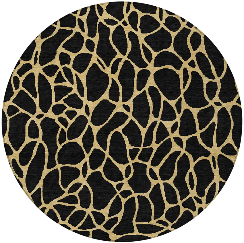 8' Black And Gold Round Geometric Washable Indoor Outdoor Area Rug Photo 5