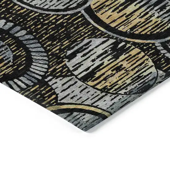 8' Black And Gold Round Geometric Washable Indoor Outdoor Area Rug Photo 4
