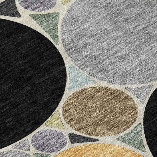 8' Black And Gold Round Geometric Washable Indoor Outdoor Area Rug Photo 6