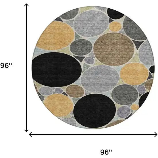 8' Black And Gold Round Geometric Washable Indoor Outdoor Area Rug Photo 7