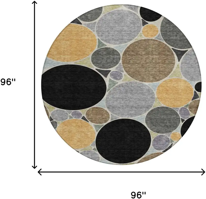 8' Black And Gold Round Geometric Washable Indoor Outdoor Area Rug Photo 7