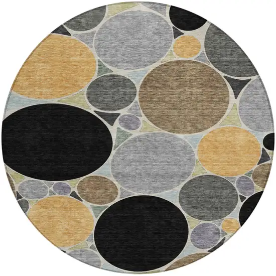 8' Black And Gold Round Geometric Washable Indoor Outdoor Area Rug Photo 3