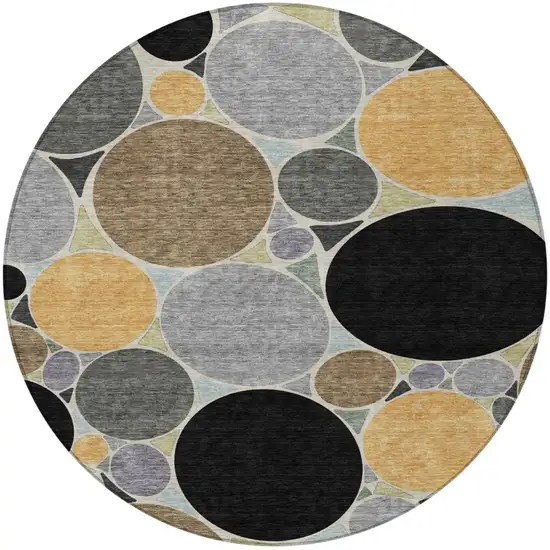 8' Black And Gold Round Geometric Washable Indoor Outdoor Area Rug Photo 4