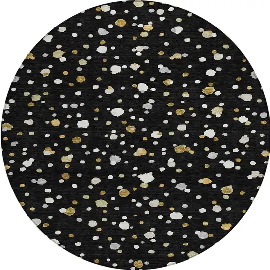 8' Black And Gold Round Geometric Washable Indoor Outdoor Area Rug Photo 4