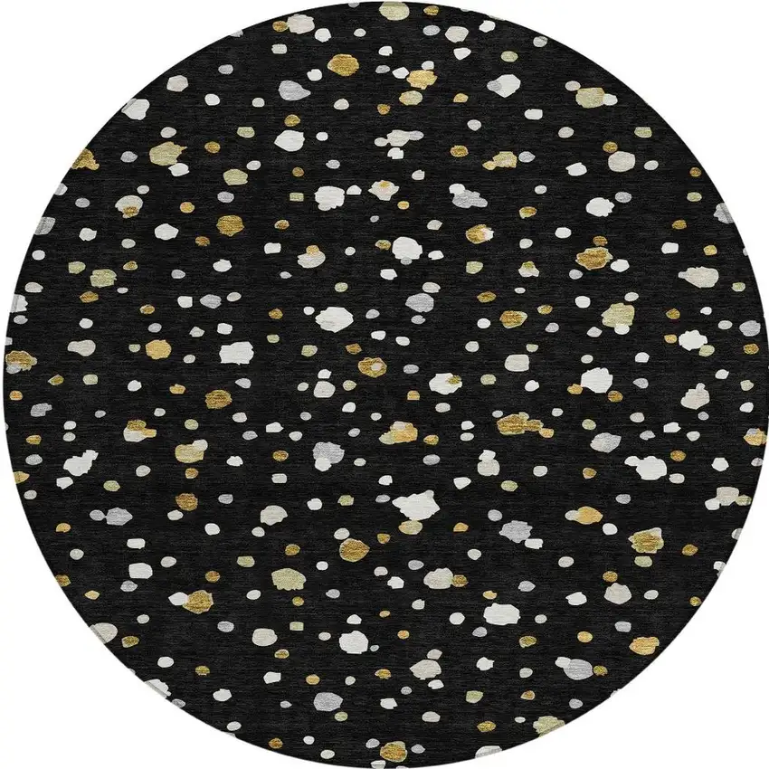 8' Black And Gold Round Geometric Washable Indoor Outdoor Area Rug Photo 4