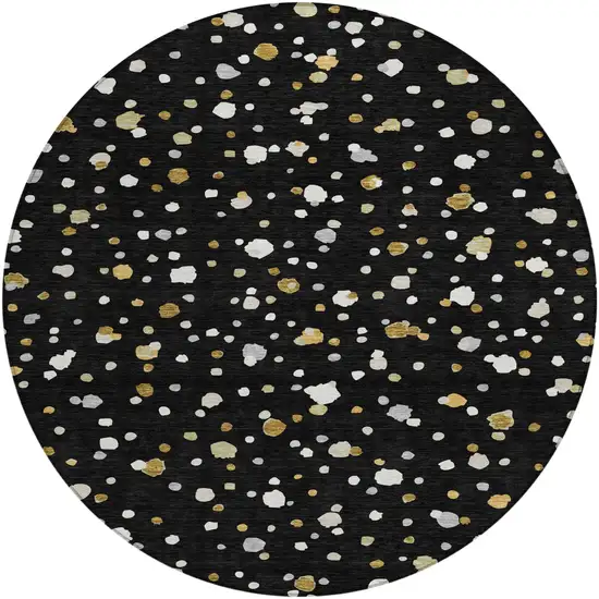 8' Black And Gold Round Geometric Washable Indoor Outdoor Area Rug Photo 2