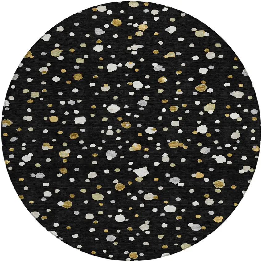 8' Black And Gold Round Geometric Washable Indoor Outdoor Area Rug Photo 2