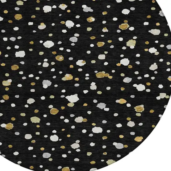 8' Black And Gold Round Geometric Washable Indoor Outdoor Area Rug Photo 3