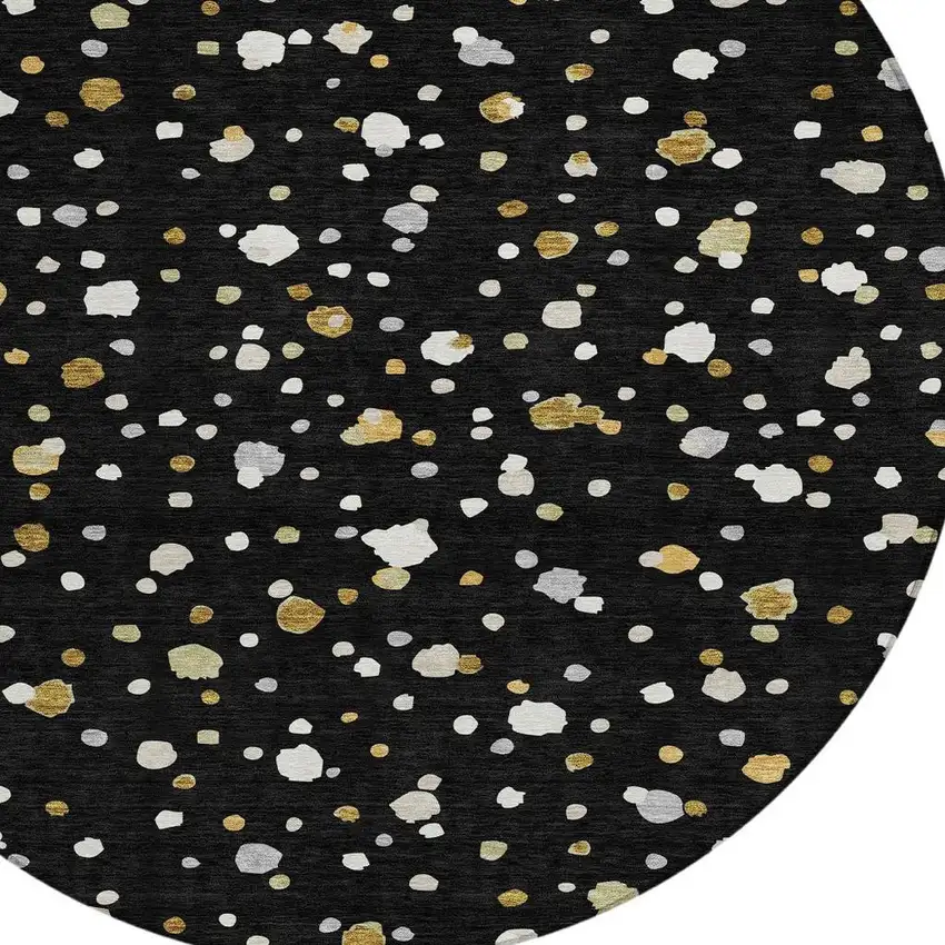 8' Black And Gold Round Geometric Washable Indoor Outdoor Area Rug Photo 3