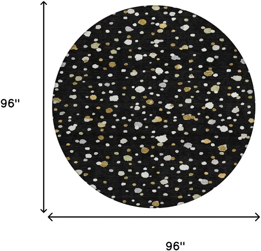 8' Black And Gold Round Geometric Washable Indoor Outdoor Area Rug Photo 7