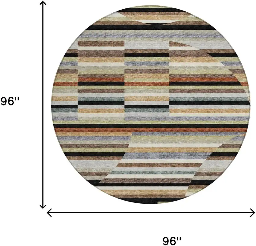 8' Black And Gold Round Striped Washable Indoor Outdoor Area Rug Photo 6