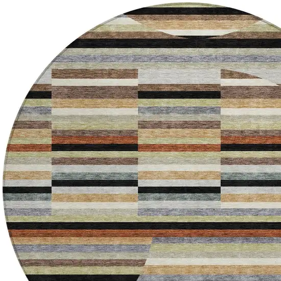8' Black And Gold Round Striped Washable Indoor Outdoor Area Rug Photo 2