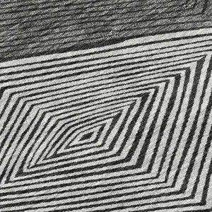 Photo of 8' Black And Granite Gray Round Geometric Washable Indoor Outdoor Area Rug