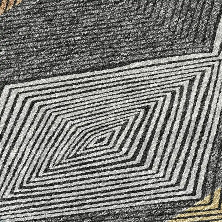 8' Black And Granite Gray Round Geometric Washable Indoor Outdoor Area Rug Photo 2