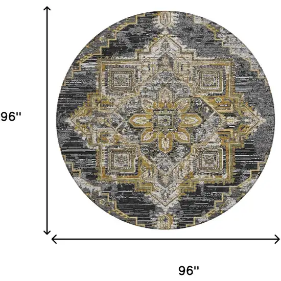 8' Black And Granite Gray Round Oriental Washable Indoor Outdoor Area Rug Photo 7