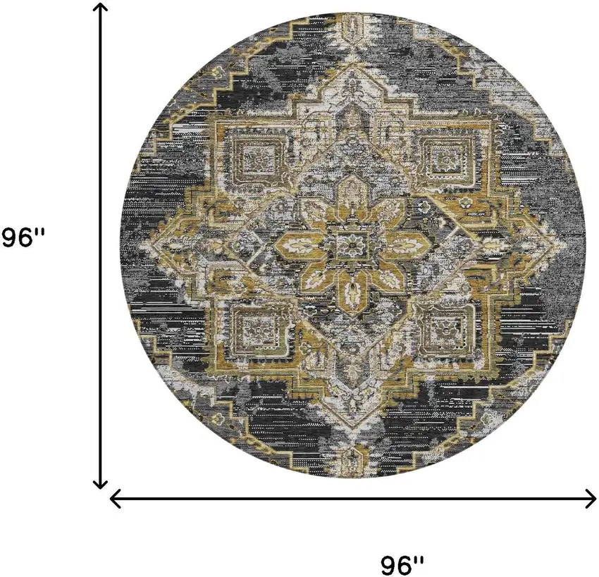 8' Black And Granite Gray Round Oriental Washable Indoor Outdoor Area Rug Photo 7