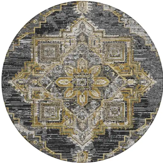 8' Black And Granite Gray Round Oriental Washable Indoor Outdoor Area Rug Photo 4