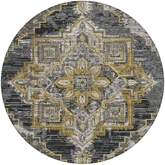 8' Black And Granite Gray Round Oriental Washable Indoor Outdoor Area Rug Photo 2