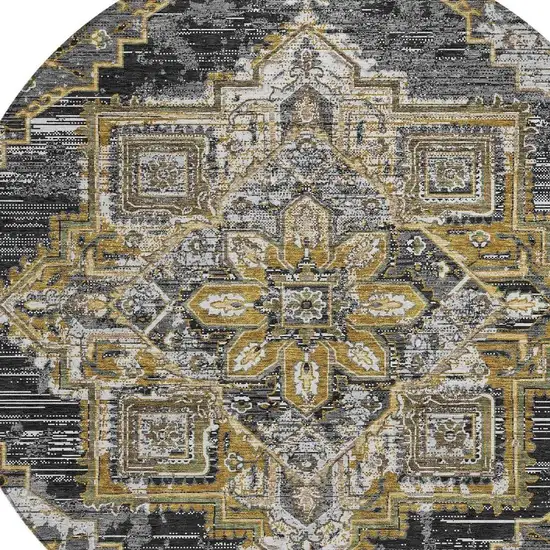 8' Black And Granite Gray Round Oriental Washable Indoor Outdoor Area Rug Photo 3