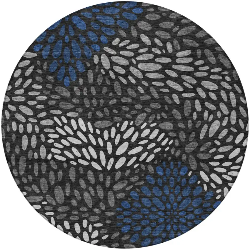 8' Black And Graphite Round Abstract Washable Indoor Outdoor Area Rug Photo 3