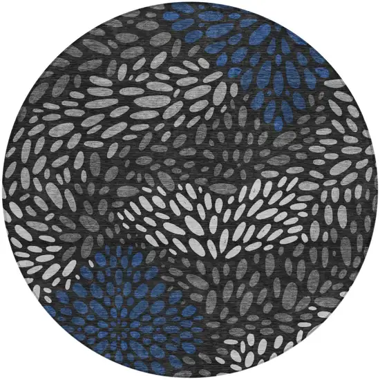 8' Black And Graphite Round Abstract Washable Indoor Outdoor Area Rug Photo 2