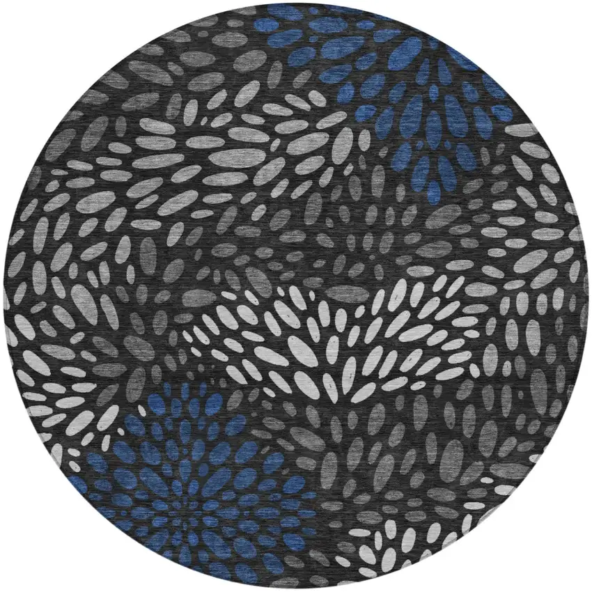 8' Black And Graphite Round Abstract Washable Indoor Outdoor Area Rug Photo 2