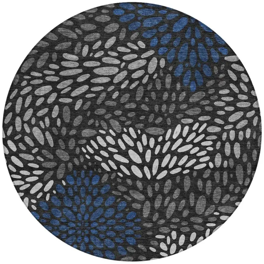 8' Black And Graphite Round Abstract Washable Indoor Outdoor Area Rug Photo 1
