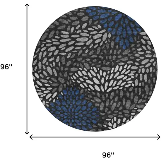 8' Black And Graphite Round Abstract Washable Indoor Outdoor Area Rug Photo 6