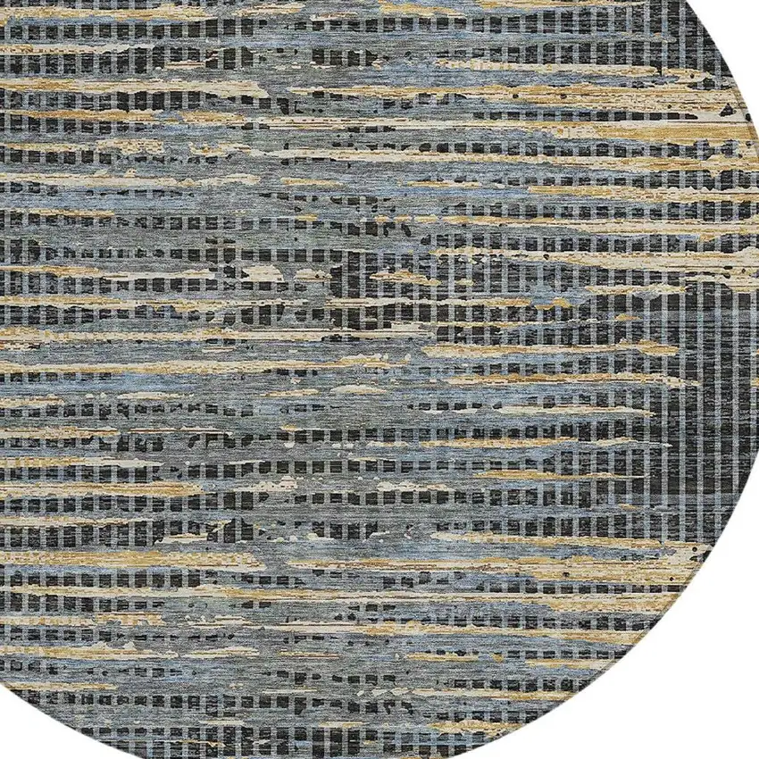 8' Black And Graphite Round Abstract Washable Indoor Outdoor Area Rug Photo 2