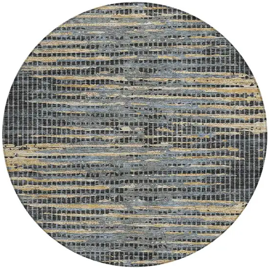 8' Black And Graphite Round Abstract Washable Indoor Outdoor Area Rug Photo 3