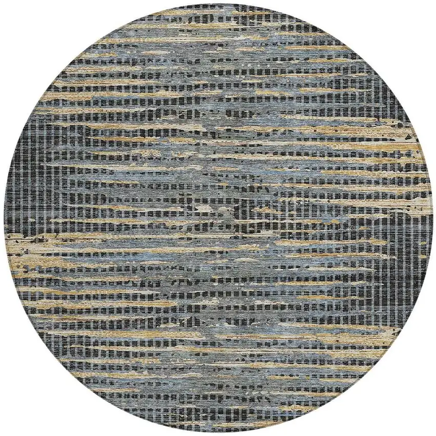 8' Black And Graphite Round Abstract Washable Indoor Outdoor Area Rug Photo 3