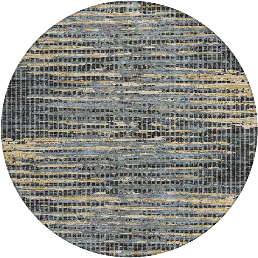 8' Black And Graphite Round Abstract Washable Indoor Outdoor Area Rug Photo 1