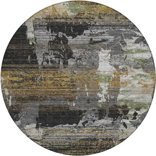 8' Black And Graphite Round Abstract Washable Indoor Outdoor Area Rug Photo 1