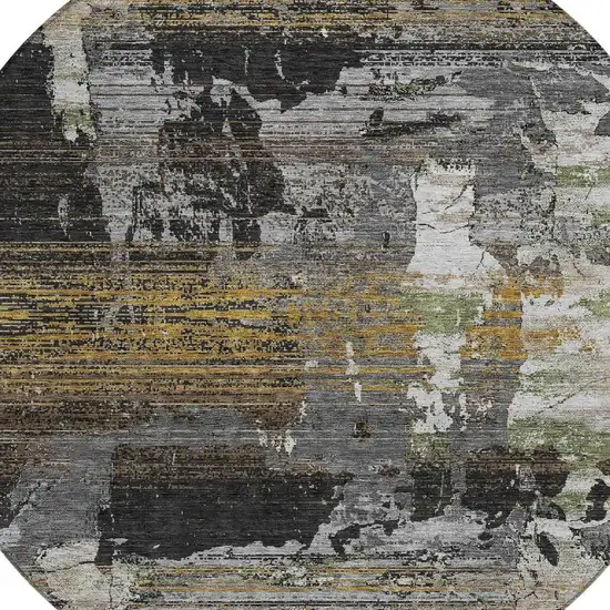 8' Black And Graphite Round Abstract Washable Indoor Outdoor Area Rug Photo 2