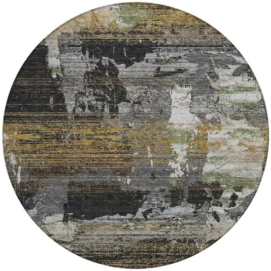 8' Black And Graphite Round Abstract Washable Indoor Outdoor Area Rug Photo 3