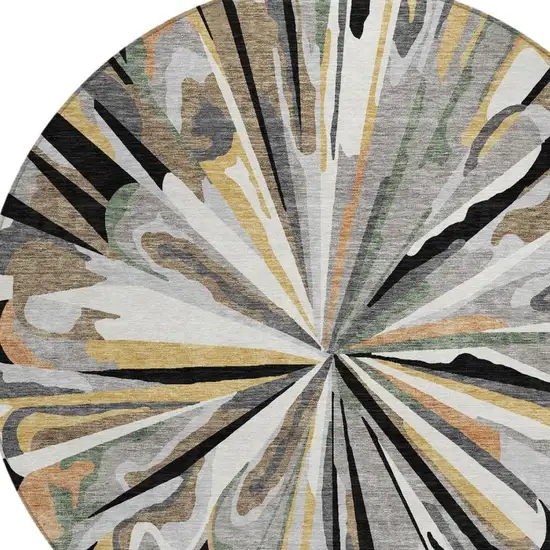 8' Black And Graphite Round Abstract Washable Indoor Outdoor Area Rug Photo 2
