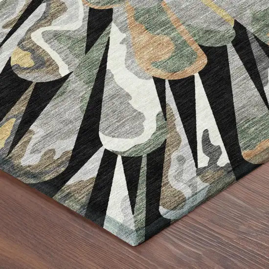 8' Black And Graphite Round Abstract Washable Indoor Outdoor Area Rug Photo 9