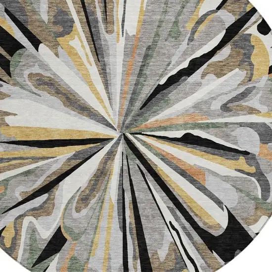 8' Black And Graphite Round Abstract Washable Indoor Outdoor Area Rug Photo 5