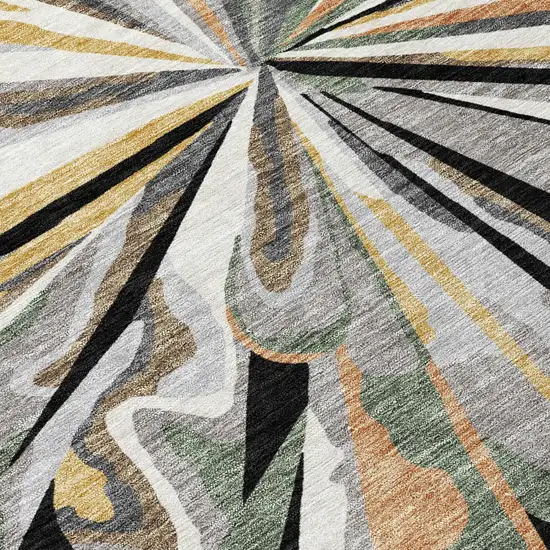 8' Black And Graphite Round Abstract Washable Indoor Outdoor Area Rug Photo 7