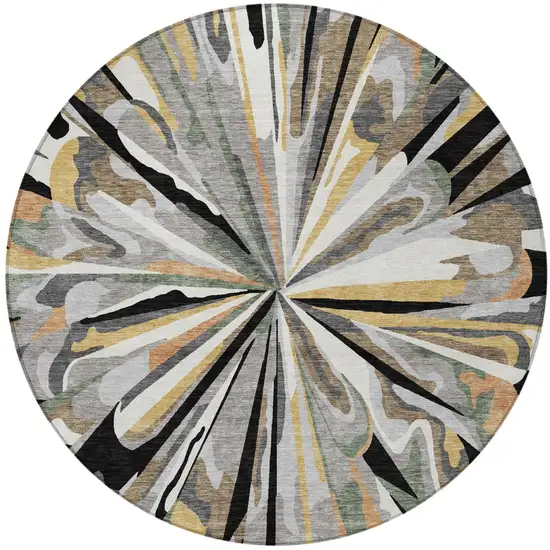 8' Black And Graphite Round Abstract Washable Indoor Outdoor Area Rug Photo 4