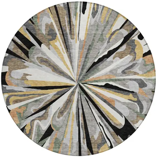 8' Black And Graphite Round Abstract Washable Indoor Outdoor Area Rug Photo 3