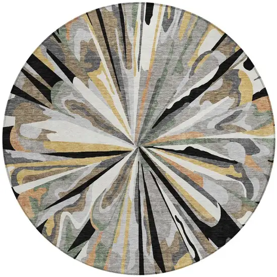8' Black And Graphite Round Abstract Washable Indoor Outdoor Area Rug Photo 8