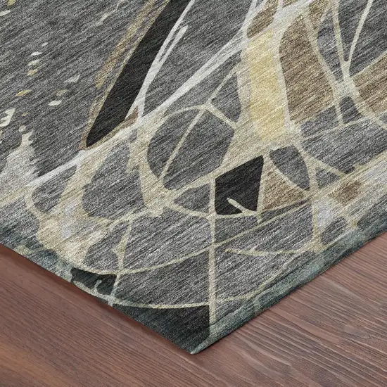 8' Black And Graphite Round Abstract Washable Indoor Outdoor Area Rug Photo 3