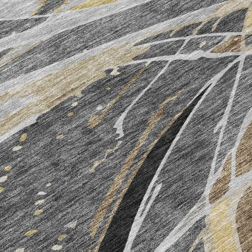 8' Black And Graphite Round Abstract Washable Indoor Outdoor Area Rug Photo 4