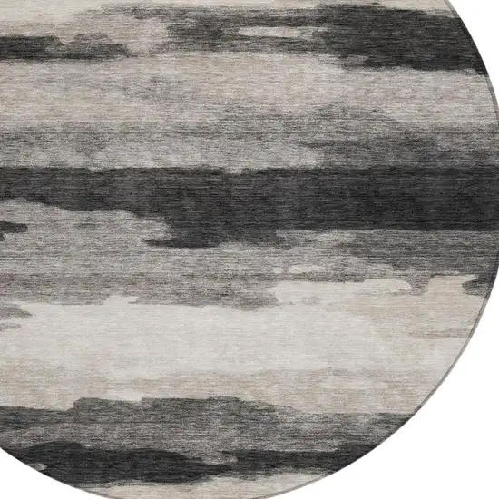 8' Black And Graphite Round Abstract Washable Indoor Outdoor Area Rug Photo 6