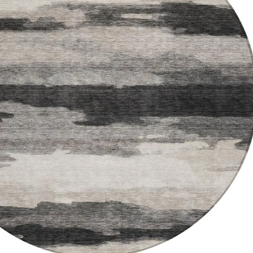 8' Black And Graphite Round Abstract Washable Indoor Outdoor Area Rug Photo 6