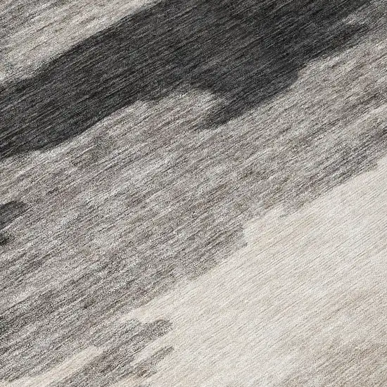 8' Black And Graphite Round Abstract Washable Indoor Outdoor Area Rug Photo 5