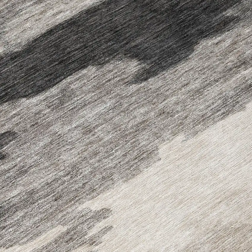 8' Black And Graphite Round Abstract Washable Indoor Outdoor Area Rug Photo 5