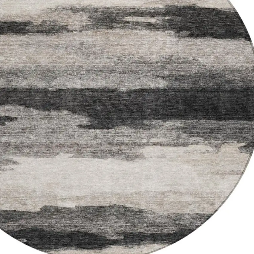8' Black And Graphite Round Abstract Washable Indoor Outdoor Area Rug Photo 4