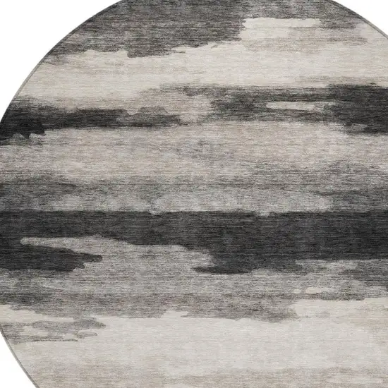 8' Black And Graphite Round Abstract Washable Indoor Outdoor Area Rug Photo 2